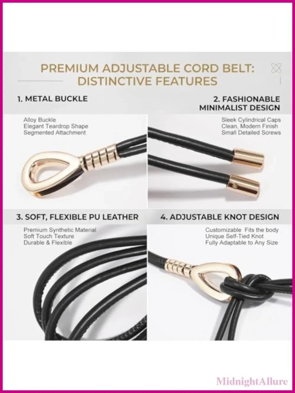 PU Leather Tie Waist Belt Thin Knotted with Metal Buckle